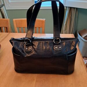 Vintage 90s Black Patent Leather Butler Bag by Jen Groover with Organizer